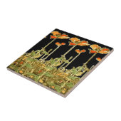 Kunstversieringen (oranje bloemen) Alphonse Mucha  Tegeltje (Zijkant)