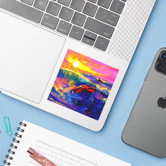 Kunstviool Sticker (Laptop met iPhone)