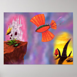 kunstvliegtuig dat de afmetingen van het wolkenbar poster