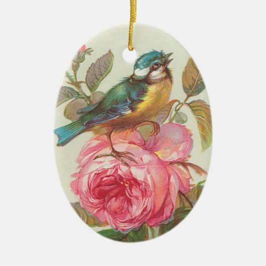 kunstvogel en Roos Keramisch Ornament (Voorkant)