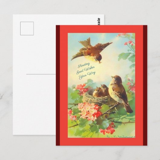 kunstvogels en bloemen, Hallo, goede wensen Briefkaart (Voorkant / Achterkant)