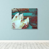 Kunstwater Lilly in Red en Blue Canvas Afdruk (Insitu (Houten vloer))