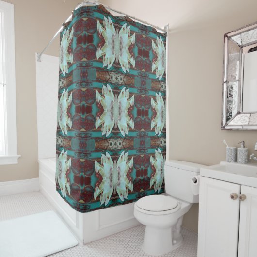 Kunstwater Lilly in Red en Blue Douchegordijn (In situ)