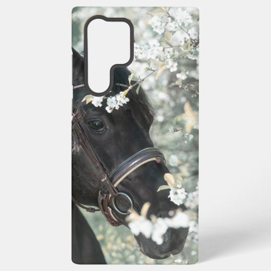 kunstweesportret van het zwarte paard samsung galaxy hoesje (Achterkant)