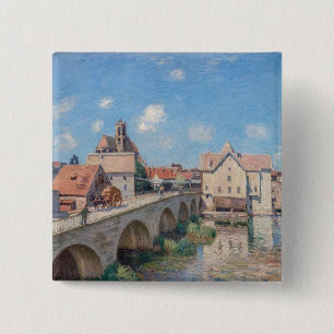 Kunstwerk Alfred Sisley - Le Pont de Moret Vierkante Button 5,1 Cm