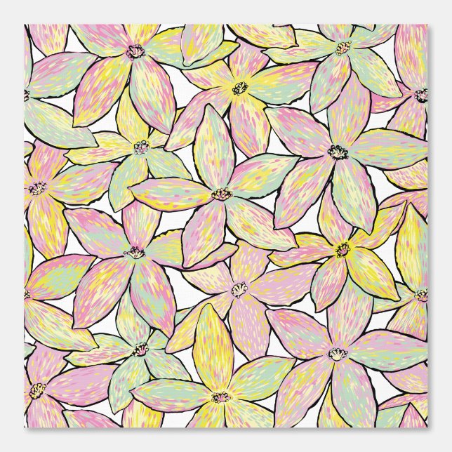 Kunstwerk Bloemen Modern Roze Groen Geel. Behang (Voorkant)