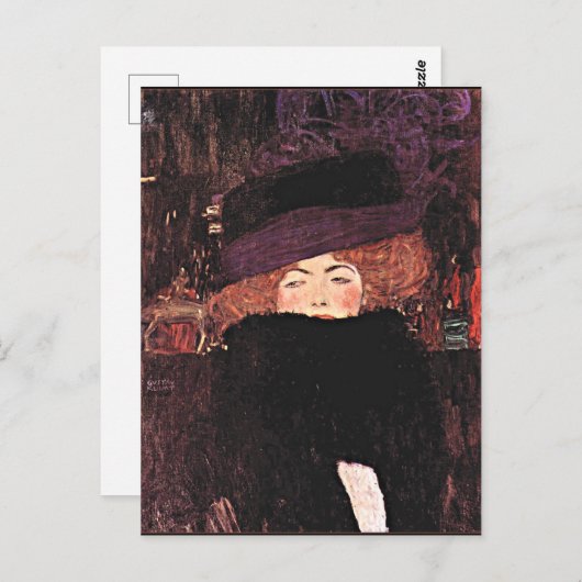 Kunstwerk Gustav Klimt, Lady in a Fur Pet en Boa Briefkaart (Voorkant / Achterkant)