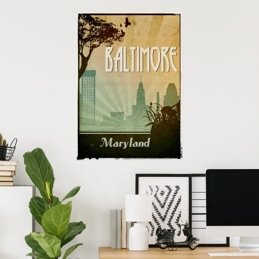 Kunstwerk in Baltimore Art Deco Design City Poster (Thuiskantoor)