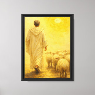 Kunstwerk Jezus leidt schapen naar het licht Canvas Afdruk