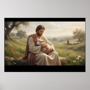 Kunstwerk Jezus met een lam De Goede Herder Poster