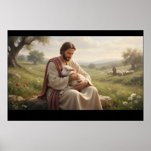 Kunstwerk Jezus met een lam | De Goede Herder Poster (Voorkant)