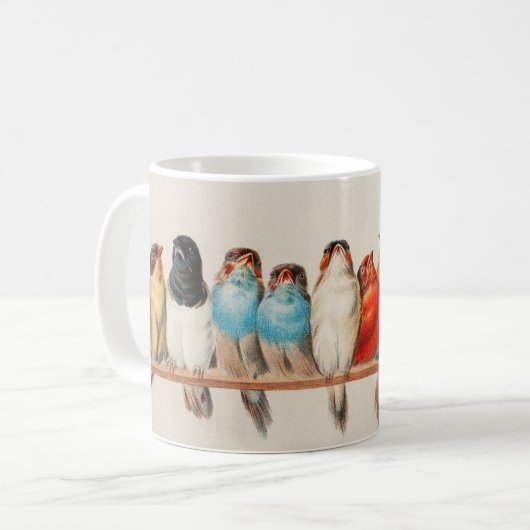 kunstwerk Kleurrijke Vogels Zittend op een Perch Koffiemok (Voorkant links)