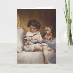 kunstwerk - Meisje met haar kitten en puppy, Kaart