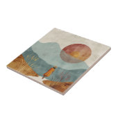 Kunstwerk met berglandschap in terracotta en salie tegeltje (Zijkant)