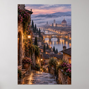 Kunstwerk met Florence-geïnspireerde rivier- en zo Poster