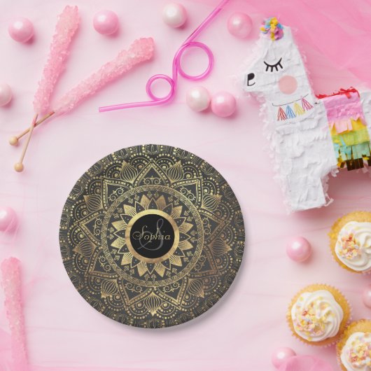 Kunstwerk met goudmandala papieren bordje (Feest)