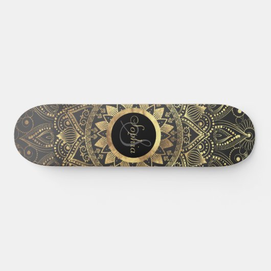 Kunstwerk met goudmandala skateboard (Horizontaal)