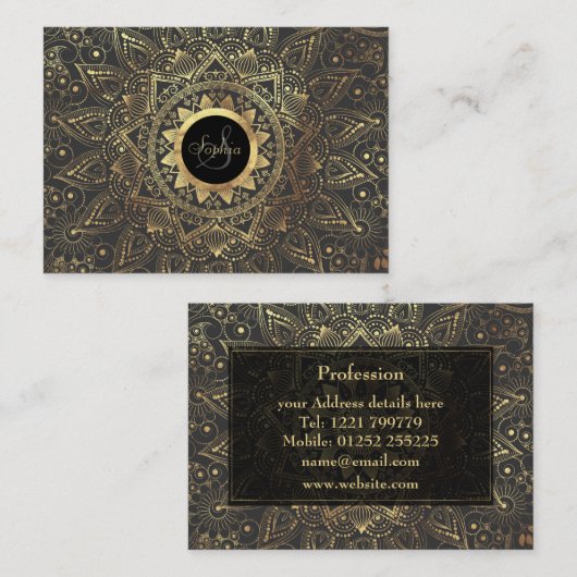 Kunstwerk met goudmandala visitekaartje (Voorkant / Achterkant)
