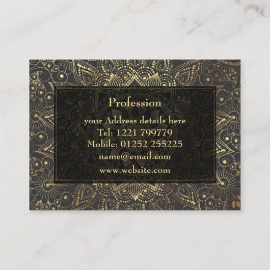 Kunstwerk met goudmandala visitekaartje (Achterkant)