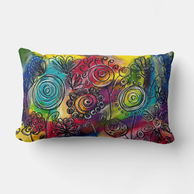 Kunstwerk met kleurrijke bloem kussen (Voorkant)