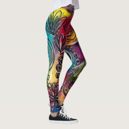 Kunstwerk met kleurrijke bloem leggings