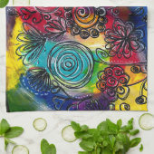 Kunstwerk met kleurrijke bloem theedoek (Gevouwen)