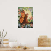 Kunstwerk met monarchvlinderkat in weide poster (Keuken)