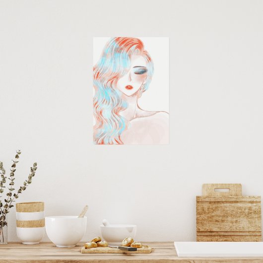 Kunstwerk met neonkleurige meisjes poster (Keuken)