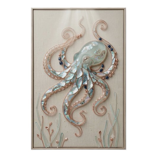 Kunstwerk met octopus aan de kust perfect poster (Voorkant)