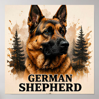 Kunstwerk met portret van Duitse Herdershond Bewak Poster