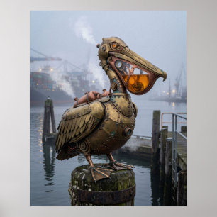Kunstwerk met stoom Pelikaan Haven Poster