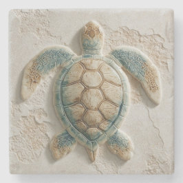 Kunstwerk met turkooizen zeeschildpad aan de kust stenen onderzetter