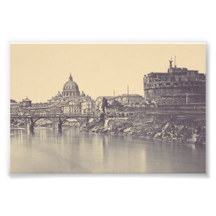 Kunstwerk met vintage Rome Tiber-kasteel en Vatica Foto Afdruk