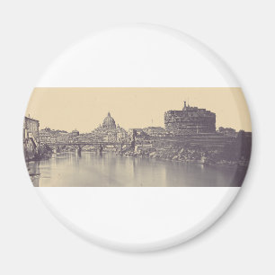 Kunstwerk met vintage Rome Tiber-kasteel en Vatica Magneet