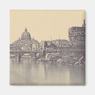 Kunstwerk met vintage Rome Tiber-kasteel en Vatica Magneet