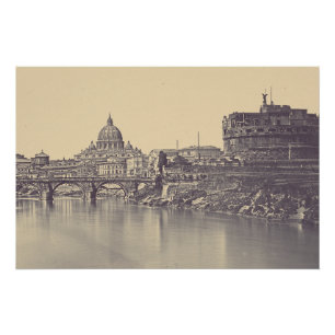 Kunstwerk met vintage Rome Tiber-kasteel en Vatica Perfect Poster