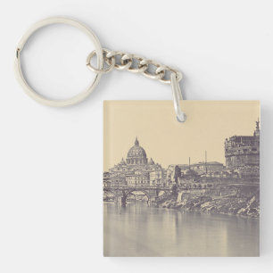 Kunstwerk met vintage Rome Tiber-kasteel en Vatica Sleutelhanger