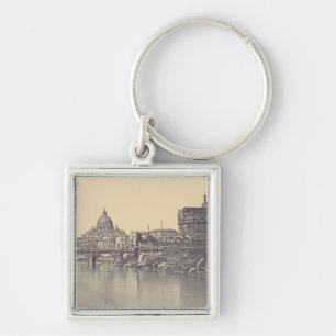 Kunstwerk met vintage Rome Tiber-kasteel en Vatica Sleutelhanger