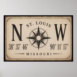 Kunstwerk met vintage St. Louis Missouri coördinat Poster