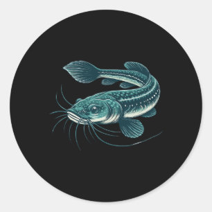 Kunstwerk met vintage vissen lopende meerval ronde sticker