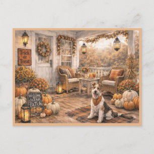 Kunstwerk met waterverf van herfst porch bloemen v briefkaart