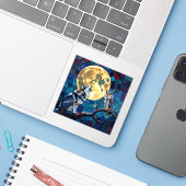 Kunstwerk mozaïek van wolf en uil sticker (Laptop met iPhone)