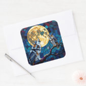 Kunstwerk mozaïek wolf en uil vierkante sticker (Envelop)