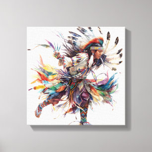 Kunstwerk Native American Danser op Gespannen Canv Canvas Afdruk