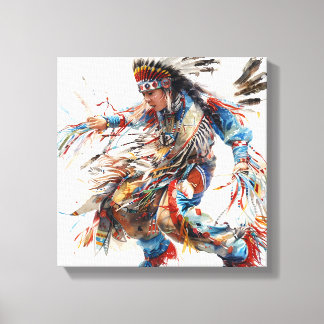 Kunstwerk Native American Danser op Gespannen Canv Canvas Afdruk