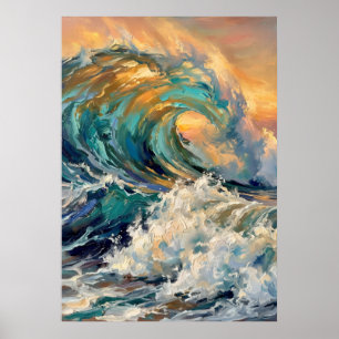 Kunstwerk Oceaan Golf & Zonsondergang Poster
