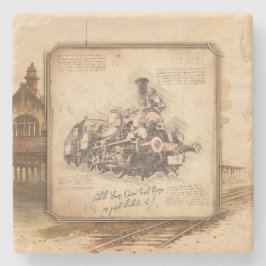 Kunstwerk over stoomtrein / locomotief. Cadeau voo Stenen Onderzetter