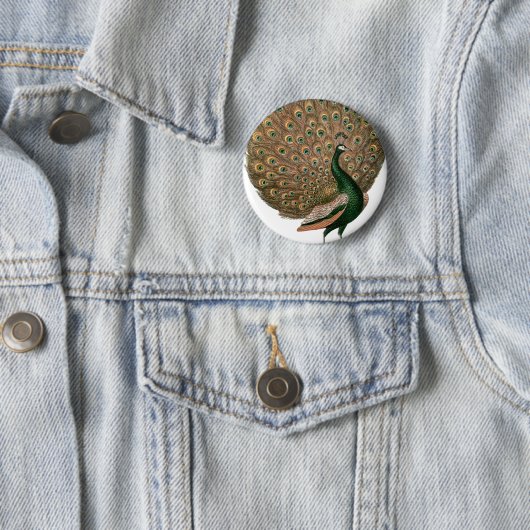 kunstwerk Peafowl (pauw) loodgietersgroen goud Ronde Button 5,7 Cm (In situ)
