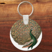 kunstwerk Peafowl (pauw) loodgietersgroen goud Sleutelhanger (Voorkant)