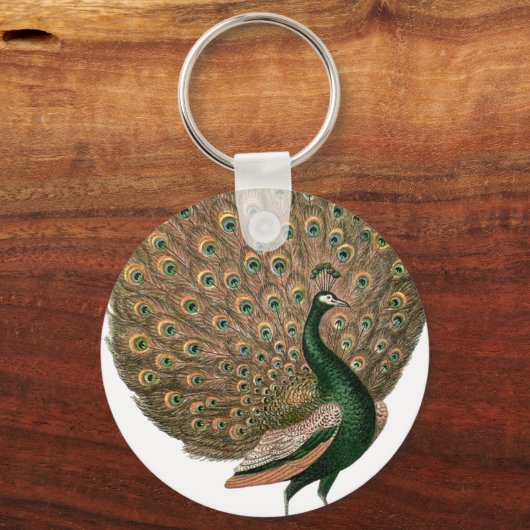  kunstwerk Peafowl (pauw) loodgietersgroen goud Sleutelhanger (Voorkant)